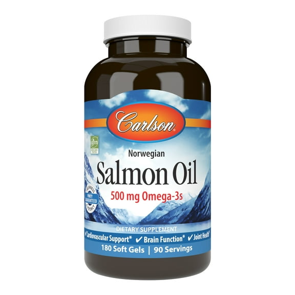 Carlson - Norwegian Salmon Oil, 500 mg Omega-3s, Norwegian, Wild Caught, Sustainably Sourced, 180 Softgels