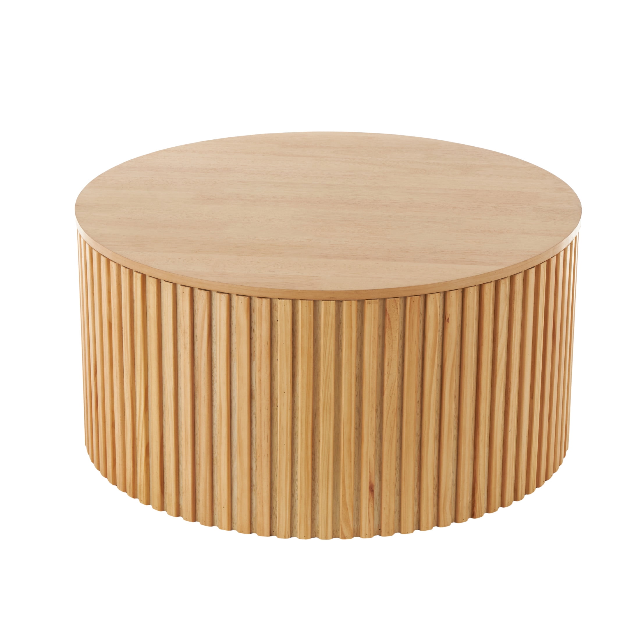 DecMode 32" x 16" Brown Wood Handmade Ribbed Coffee Table with Slatted Base, 1-Piece