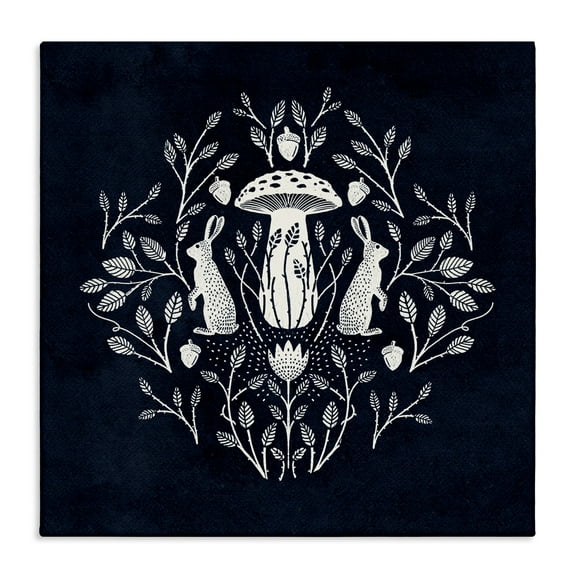 Stupell Industries Botanical Rabbits & Mushroom Plants & Flowers Painting Wrapped Canvas Art Print Wall Art, 17 x 17