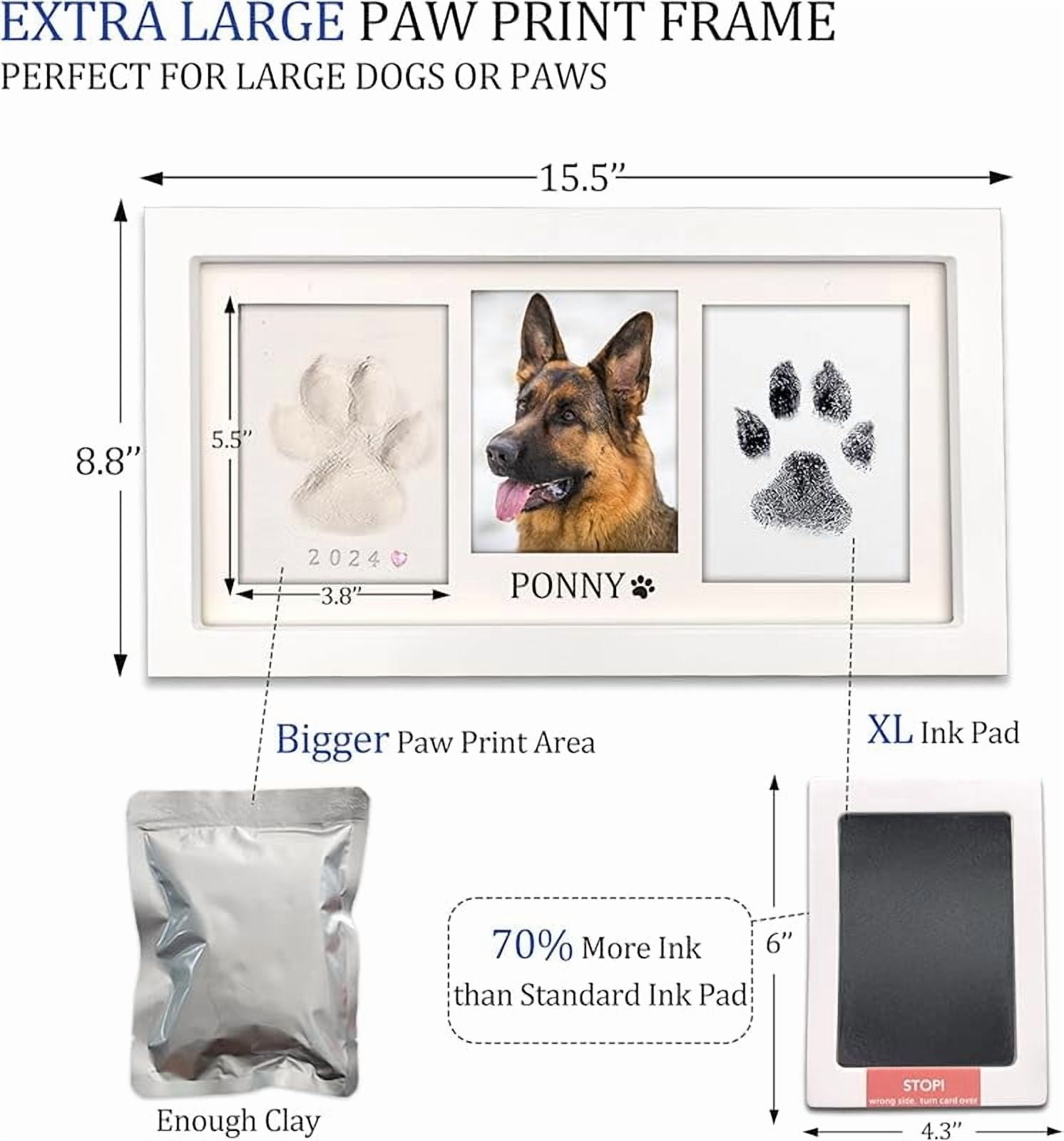 Zeokiar Paw Print Frame Kit,Dog/Cat Paw Print Kit,Soft Pawprint Clay&Clean Touch Ink Pad,Pet Paw Print Impression Kit with Customization Tool,Wooden Pet Memorial Frame,DIY Dog Lover Gifts