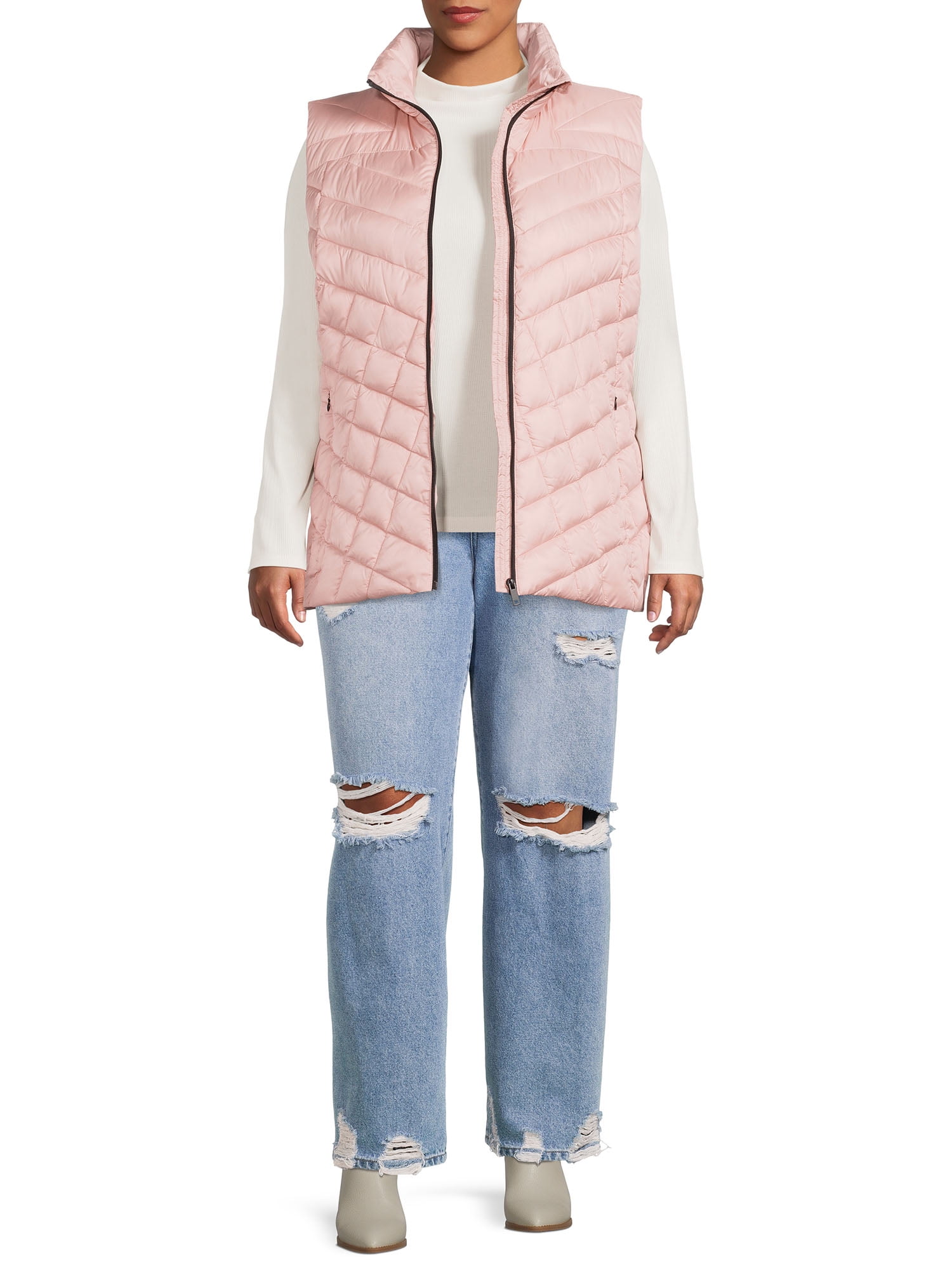 Down Blend Chevron Quilted Puffer Vest 