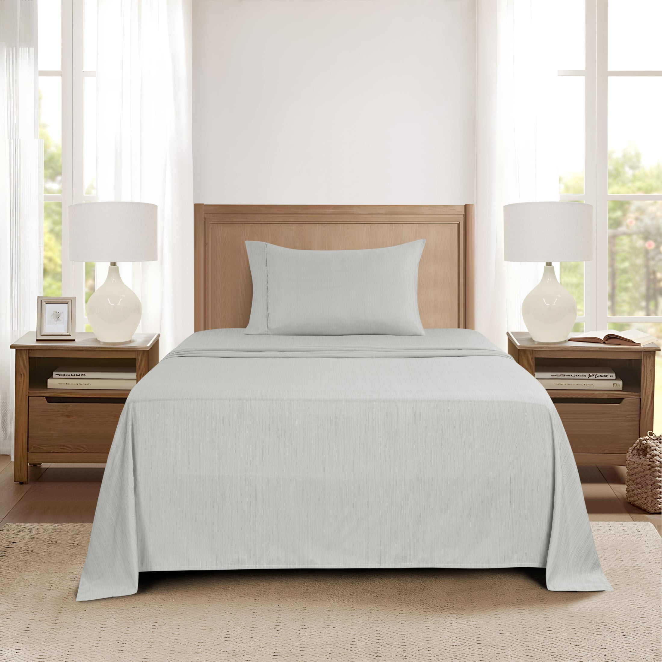 Mainstays Super Soft Brushed Microfiber Bed Sheet Set, Grey Stria, Twin-XL, 3 Piece