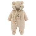 thumbnail image 2 of 9-12 Months Baby Fleece Hooded Romper Winter Outwear Jumpsuit Snowsuit Outfits for Boys Girls Khaki, 2 of 4