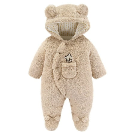 

Baby Onesie Infant Unisex Long Sleeve Flannel Hooded Newborn Boys Girls Outfits Jumpsuits Bodysuits Onesies