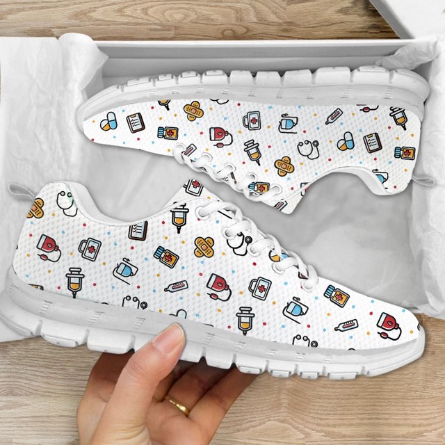 Zapatos de enfermería para mujer, con diseño de herramientas médicas, con cordones, informales, resistentes a la suciedad, cómodos, transpirables, planos, a la moda.