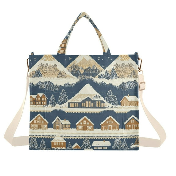 FORMRS Womens Corduroy Tote Bag Crossbody Shoulder Handbag with Pocket, Winter Village