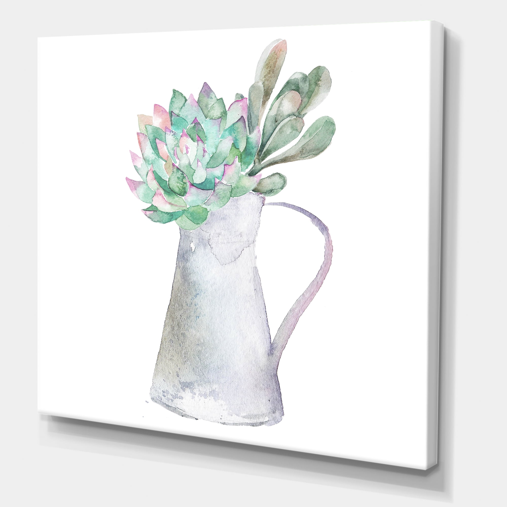 Designart ' Succulent Home Plant In Jug ' Traditional Canvas Wall Art Print