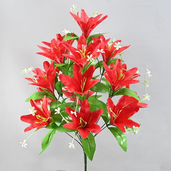 Exquisite European‑Style Artificial 18‑Head Lily Bouquet, Realistic Fake Floral Arrangement for Home Decor, Beautiful Simulation Lily Shooting Props for Wedding and Desktop Ornament, 20in/50cm, D