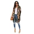 thumbnail image 3 of Floral Printing Women Open Front Irregular Casual Chiffon Cardigan Tops, 3 of 4