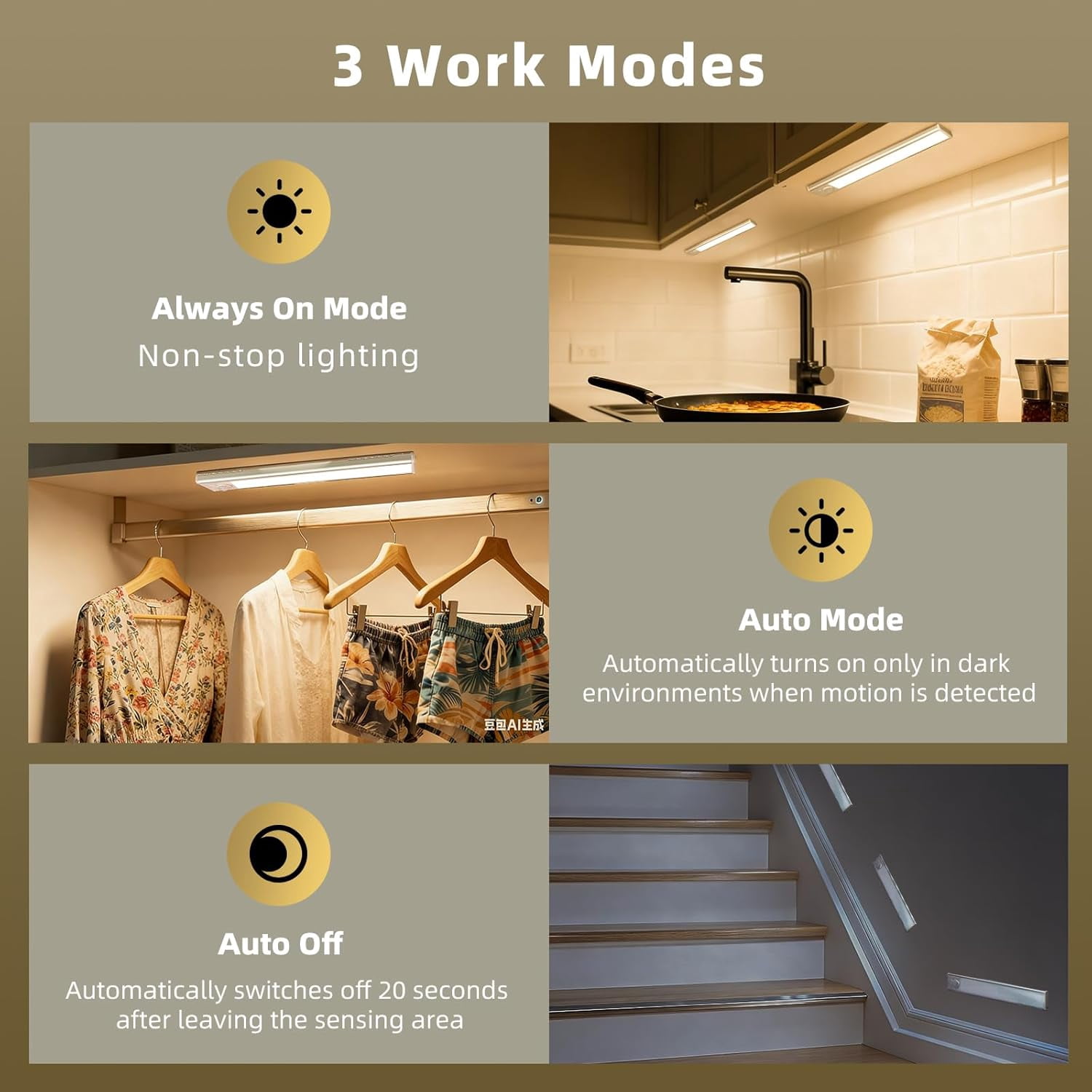 4 Pack Under Cabinet Lighting, Rechargeable Motion Sensor Light Indoor, Wireless Dimmable Magnetic Closet Lights, 32 LED Counter Lights for Kitchen, Wardrobe, Stairs, Warm