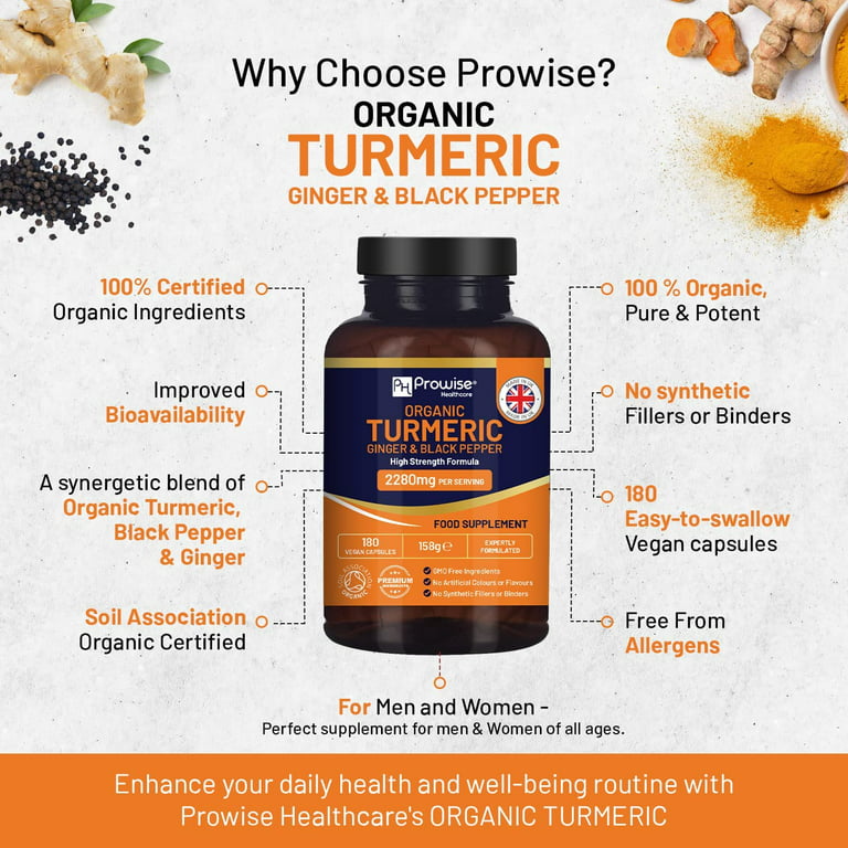 250 Turmeric Capsules + PROBIOTICS with Ginger and Black Pepper, 1460mg, Turmeric Capsules with Curcumin and Piperine, Natural Anti-Inflammatory, Organic Certified