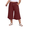 thumbnail image 1 of Admvng Womens Capri Pants Plus Size Casual Solid Color Cotton Drawstring Shorts with Pockets L-4XL, 1 of 7