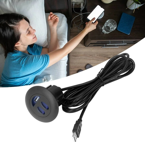 USB Charging Socket, Flush Mount Phone Charging Port Flame Retardant Universal Blue LED Backlight with 2.5m Cord for Home Electric Sofa Recliner Desk