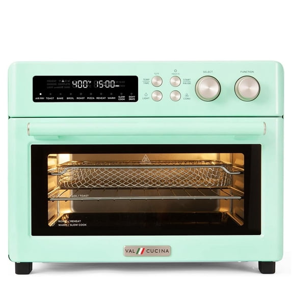 Restored VAL CUCINA Retro Style Infrared Heating Air Fryer Toaster Oven, Extra Large Countertop Convection Oven 10-in-1 Combo, 6-Slice Toast, Enamel Baking Pan Easy Clean with Recipe Book