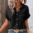 thumbnail image 6 of Womens Shirts Stylish Button Details Round Neck Line Outfits Paired Womens Tee Shirts,Black,L, 6 of 8