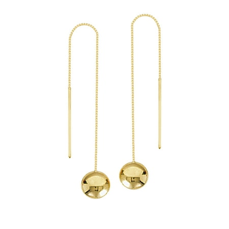 - Threader Earrings 14K Yellow Gold with Polished Round Flat Bead and Bar Ends