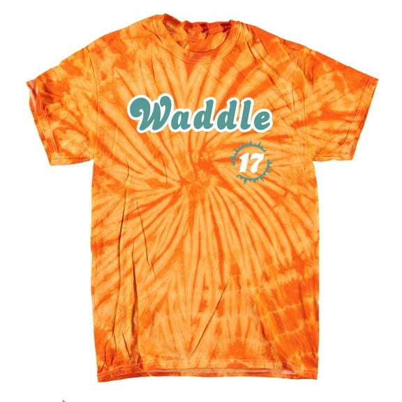 TIE-DYE ORANGE Dolphins Jaylen Waddle 17 Logo T-shirt ADULT