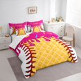 thumbnail image 3 of Homewish Watercolor Ink Painting 7 Pieces Bedding Comforter Set,Baseball Sport Full Bedding Set,Yellow White Hotpink Fitted Sheet Flat Sheet For Teens,Microfiber Bedroom Decor Reversible, 3 of 8