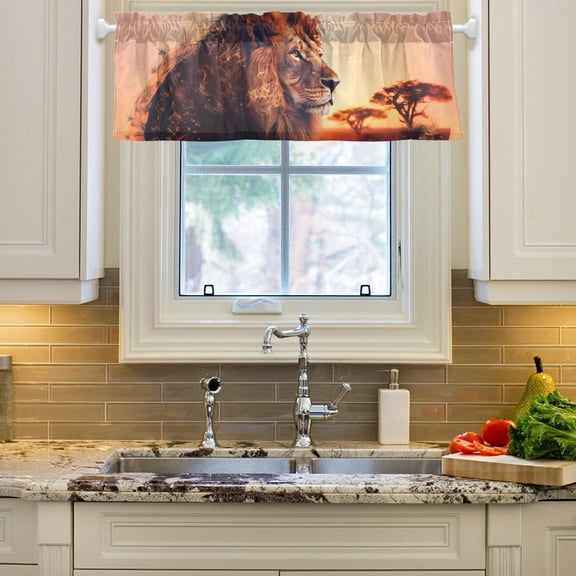 Lion Trees Clouds Curtain Valances Farmhouse Design Window Treatment Decor Blackout Rod Pocket for Windows Living Room Kitchen 54" x 18"