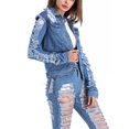 thumbnail image 4 of Michellecmm Women's Ripped Jean Jacket Casual Lapel Neck Long Sleeve Button Down Denim Tops for Daily Office Party, 4 of 6