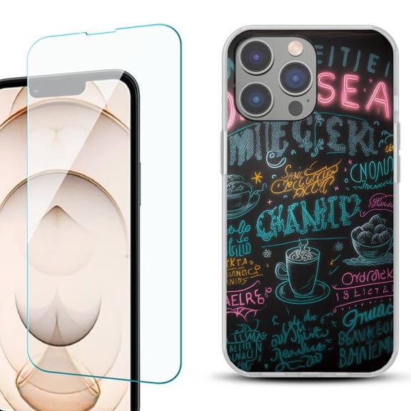 OneToughShield ® for iPhone 15 Pro Max Shockproof Fashion Phone Case, with Tempered Glass Screen Protector - Abstract Menu