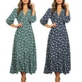 thumbnail image 5 of Women's 3/4 Sleeve Maxi Dress Button-Down Floral Print Long Dresses V-Neck Casual High Waist Boho Dress, 5 of 7