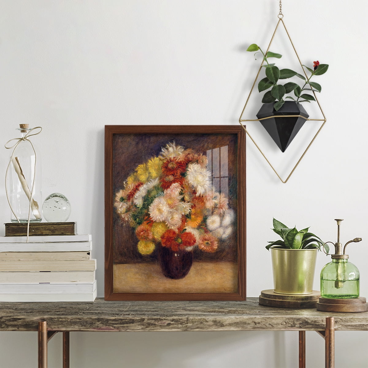 Bouquet of Chrysanthemums -Framed Print w/glass-Chestnut