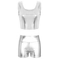 thumbnail image 3 of Kaerm Women's Rave Party Outfit Shiny Metallic Sleeveless Crop Top with High Waist Hot Pants Silver XL, 3 of 5