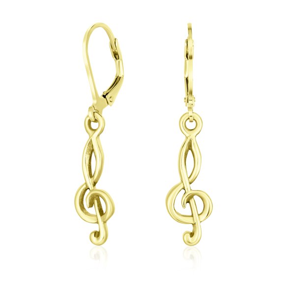 Bling Jewelry Womens Music Student Treble Clef Musical Note Drop Earrings Gold Plated Sterling Silver