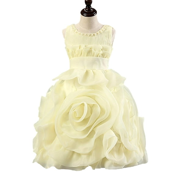 StylesILove Little Girls Yellow Unique 3D Rose Layered Organza Wedding Flower Girl Dress, 4-5 Years