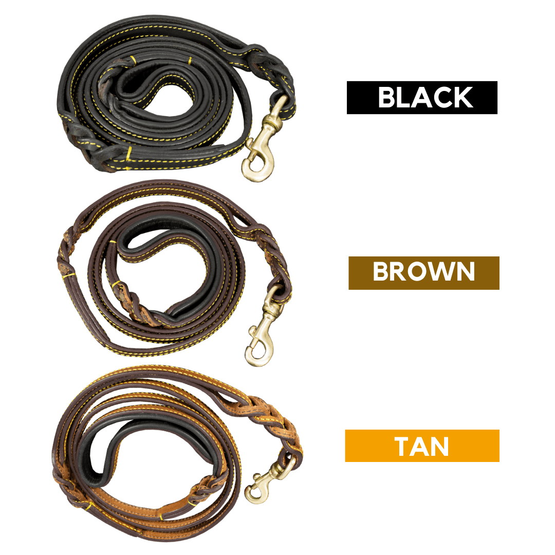 Leather Dog Leash, Genuine Cowhide Braided Pet Leash for Large Dogs, 6ft Easy Control Dog