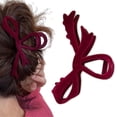 thumbnail image 3 of Velvet Bow Hair Clips for Women French Elegant Hair Claw Clip Hairpin Non-Slip Jaw Butterfly Hair Clip for Thin Fine(wine red), 3 of 5