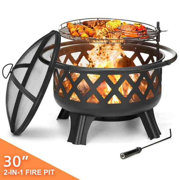 KingSo 2in1 Outdoor Wood Burning Fire Pit, 30" Steel Heavy Duty Fire