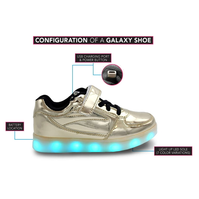 LED Light Up Sneakers Kids Low Top USB Charging Boys Girls Unisex Shoes Gold