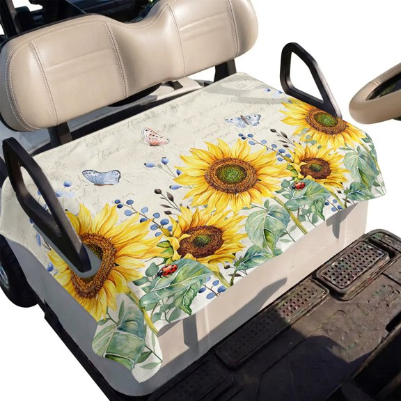 Golf Cart Seat Cover Sunflower Club Car Golf Cart Seat Covers Soft Absorbent Golfcart Towel Blanket Butterfly Farmhouse Leaves Golf Seat Covers for Cart Decor Fits 2 & 4 Passenger 51"x31"