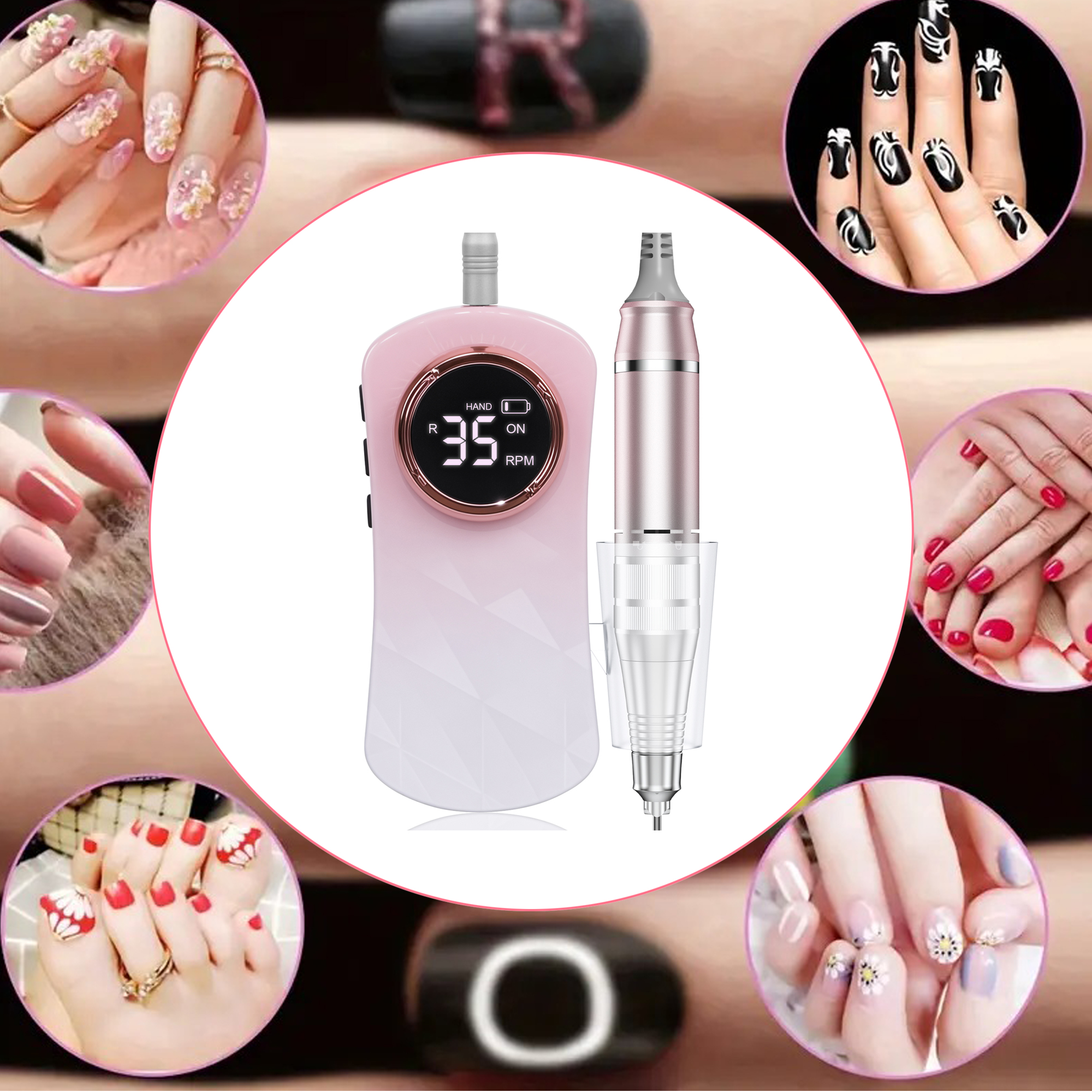 FETERVIC Electric Nail Drill Machine, 35000RPM Nail File Kit for Acrylic Gel Nails Polish Rechargeable Portable Manicure Pedicure Kit for Women Manicure Salon, Green
