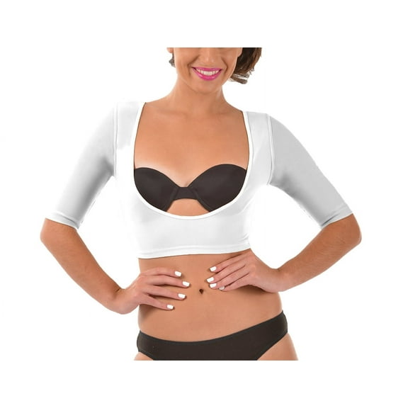 Your Contour White Bolero Short Sleeve ARM Shapewear Tank, Slimming Arm Shaper Crop Top, Cami Shaper with Short Sleeve