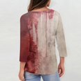 thumbnail image 4 of WTOBBY Women's Vintage Halloween Print V-Neck 3/4 Sleeve Casual Top Loose Fit Blouse Tee for Fall Festivities and Daily Fashion Wear,Red 3XL, 4 of 7