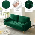 thumbnail image 3 of Luxury Velvet Loveseat Sofa with 2 Pillows & Golden Legs, Perfect for Small Spaces (Green), 3 of 7