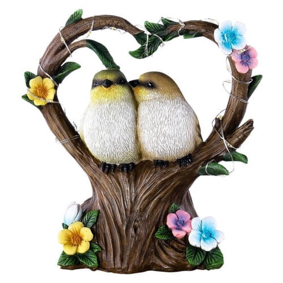 Solar Lighted Love Heart Bird Sculpture Ornaments For Outdoor Decorations