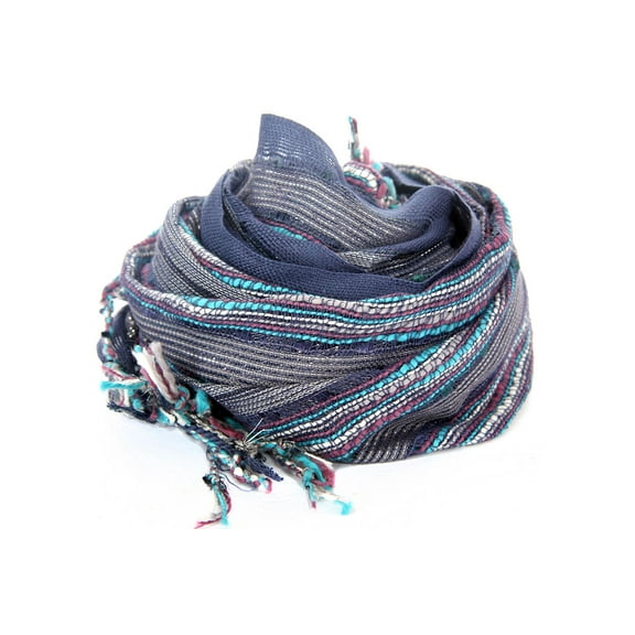 Women's Layered Knit Open Weave Scarf Grey/Blue Scarf Wrap 20 x 72 inches