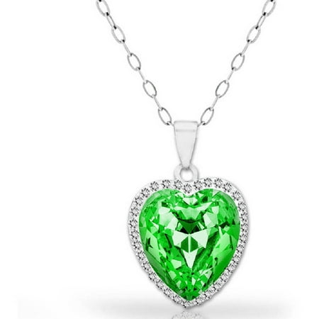 A Peridot 18kt White Gold-Plated Sterling Silver Halo Heart Pendant