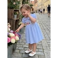 thumbnail image 5 of BemeyourBBs Toddler Baby Girls 4th of July Dress Patriot Independent Day Summer Smocked Dress Firework USA Flag Letter Embroidery Petter Pan Doll Collar Short Sleeve Gingham Plaid Dress, 5 of 9