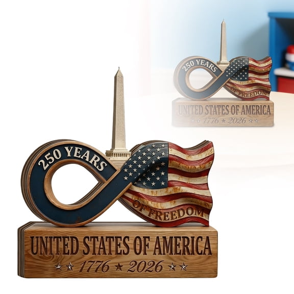USA 250th Anniversary Wood Desk Bell Ornament, 2D Patriotic Desk Sculpture, 250 Years American Anniversary Decor, USA Patriotic Merchandise Home Decor Gift for US Citizen