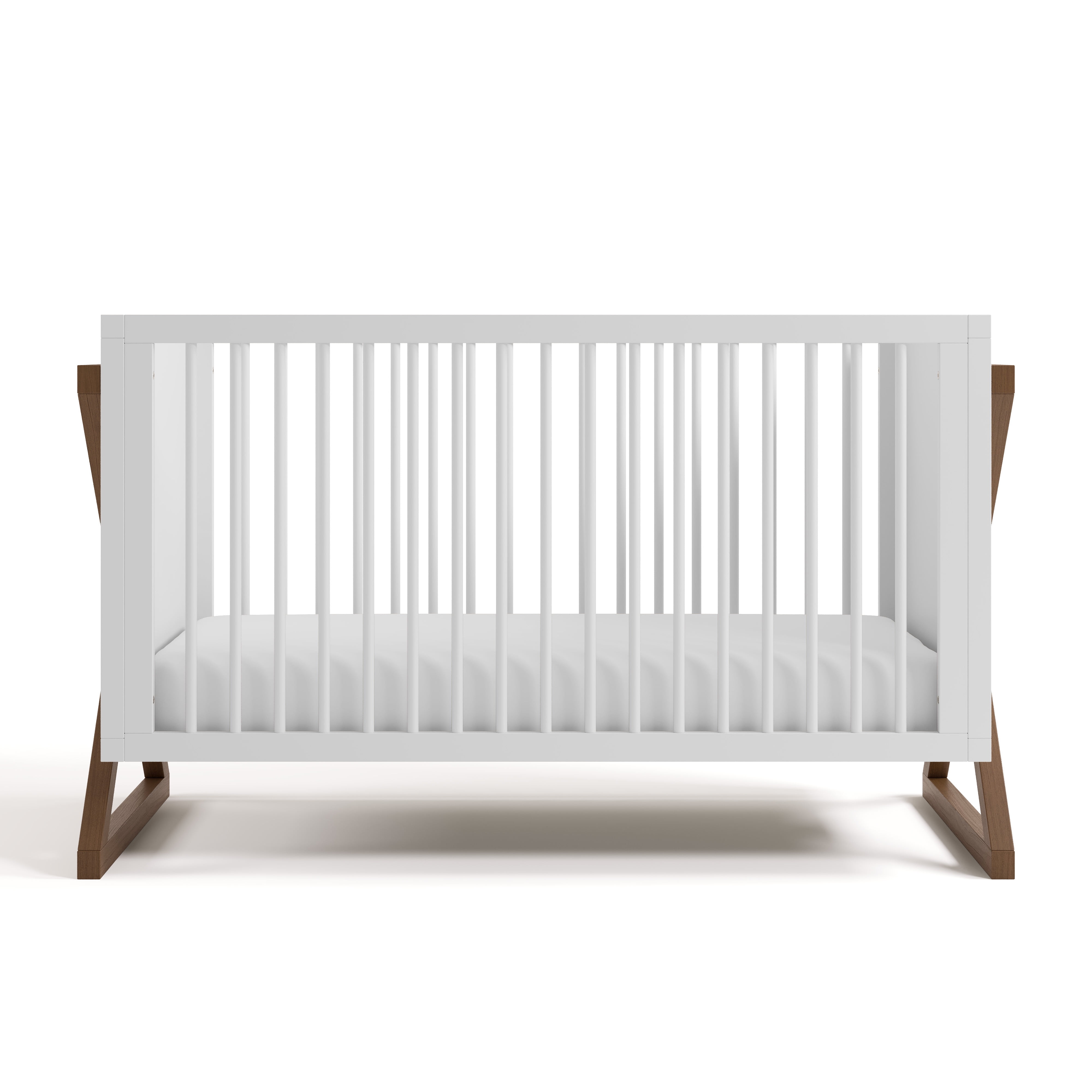Storkcraft Equinox 3-in-1 Convertible Baby Crib, White with Hazelnut