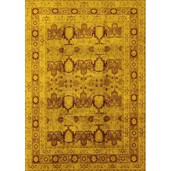 Ahgly Company Indoor Rectangle Oriental Yellow Industrial Area Rugs, 2' x 5'