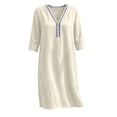 thumbnail image 4 of Lnmiateer Women Relaxed Midi Dress Deep V‑Neck 3/4 Rolled Sleeve Crochet Trim With Pockets Beach Vacation Going‑Out Outfit, 4 of 6