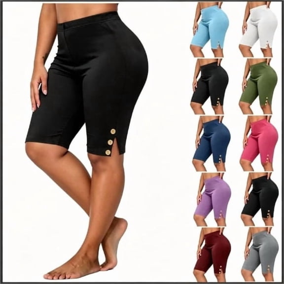 Yeaiivve Plus Size Shorts for Women Comfy High Waistd Knee Length Yoga Shorts Trendy Side Spilt Button Biker Shorts Womens Athletic Shorts Solid Color Stretchy Short Pants Streetwear Army Green XXL