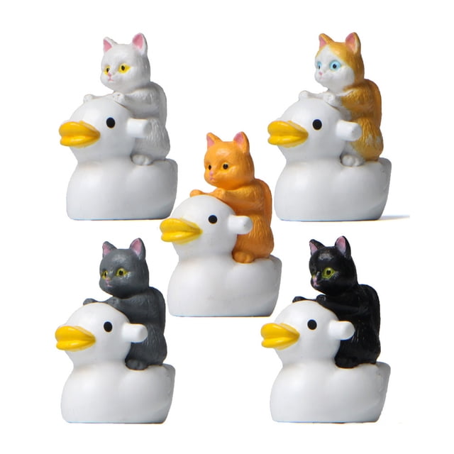 Set de decoración de jardín de PVC con dibujos animados de gatos montando patos