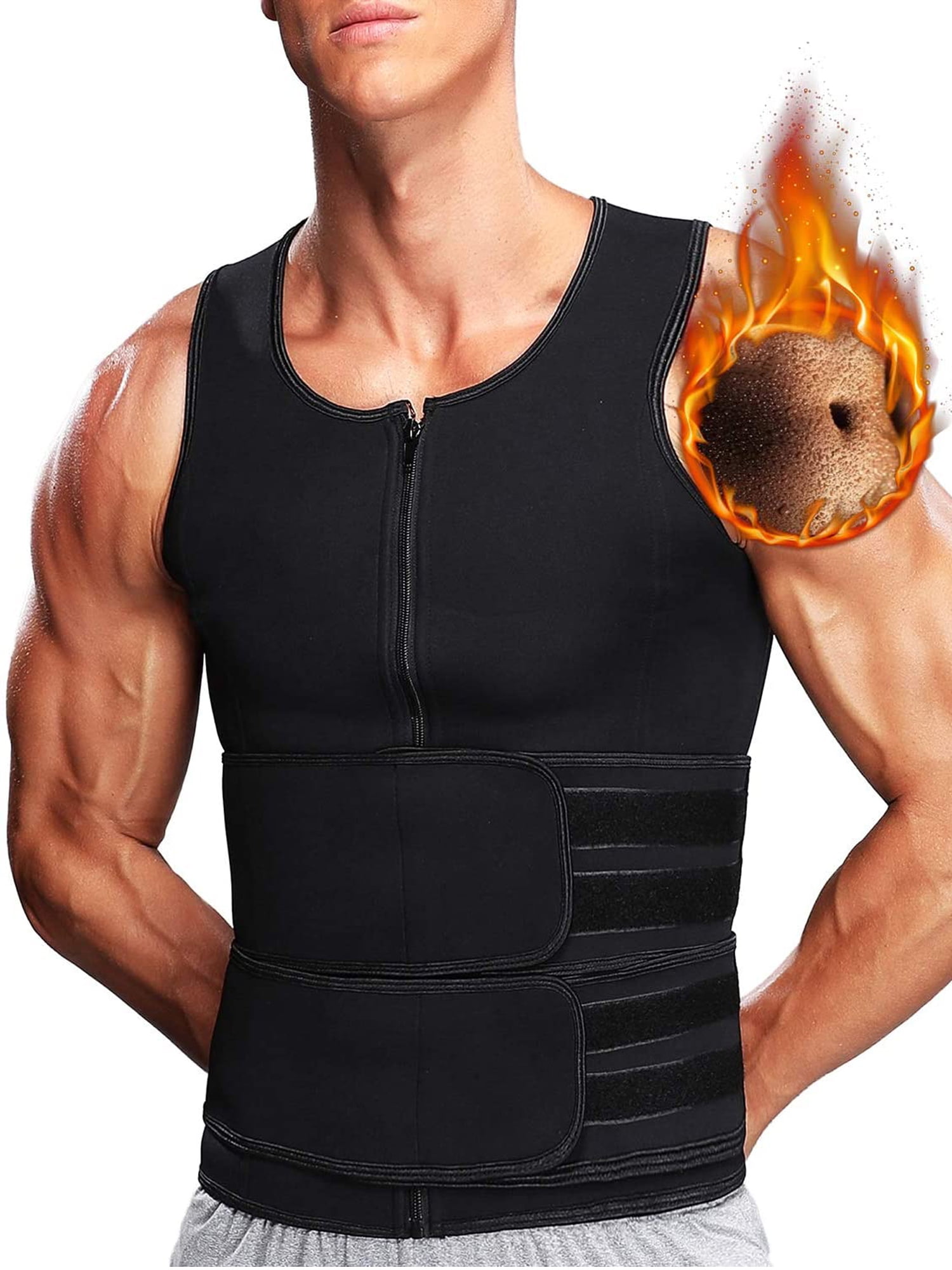 Sauna Suit for Men Zipper Workout Thermal Vest with 2 Adjustable Sweat